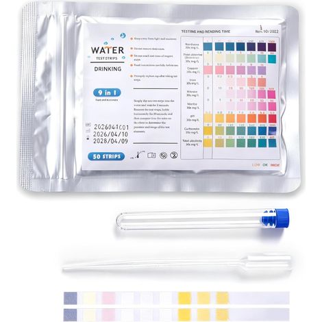 50 Pièces 9 en 1 Bandelettes de Test pour Piscine et Aquarium, Testeur d'Eau Potable pour Dureté, pH, Chlore, Nitrates et Nitrites, Analyse Rapide pour Spa et Jacuzzi (1/5)