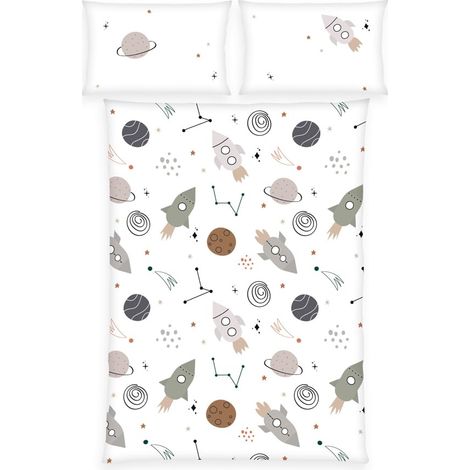 Parure de Lit en flanelle Univers, Taie d'Oreiller 40 x 60 cm avec Ouverture Portefeuille, Housse de Couette 100 x 135 cm avec Boutons, Coton/Flanelle (1/5)