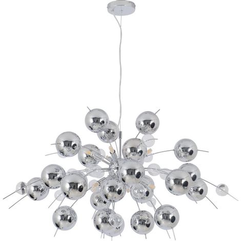 Suspension Design Explosion en Métal et Verre Chrome, Douilles G9, Luminaire Salon, Ø 98 cm - PANGIVO (1/5)