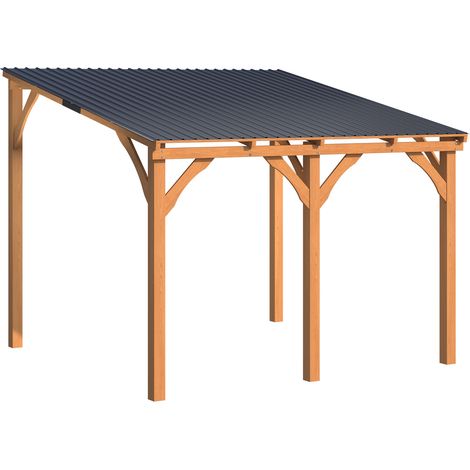 YODOLLA 3x3m Lean-to Hardtop Gazebo Outdoor Wood Cedar, Wall Mounted Pergola for Patio Decks Backyard