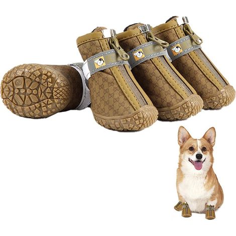 Bottines imperméables pour chien, chaussures de randonnée pour petits chiens, chaussures pour chiots pour trottoirs chauds et neige en hiver, marron (1/4)