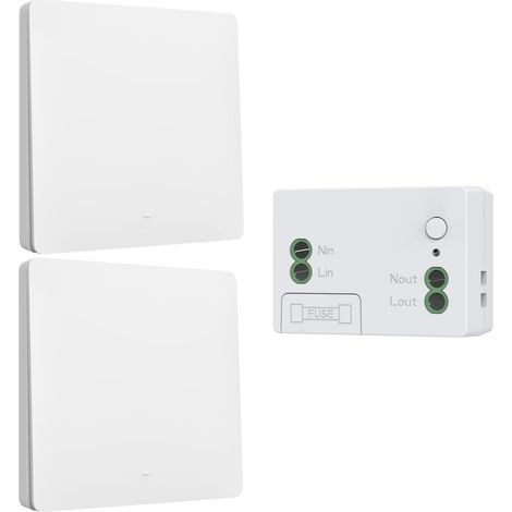 Kit d'interrupteur sans fil cinétique sans piles interrupteur auto-alimenté interrupteurs sans fil quinétique sans pile télécommande radio interrupteur d'éclairage sans fil RF (EU 1Gang 2V1 White) (1/5)