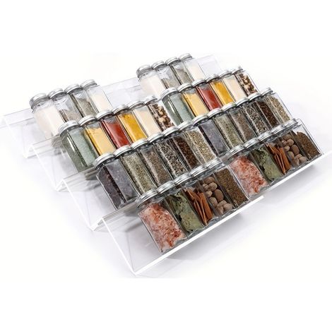 Rangement, Étagère pour Tiroirs Porte Epice Support Epices Cuisine Organisateur Grande Capacité Extensible de 30 cm 4 niveaux,Transparent