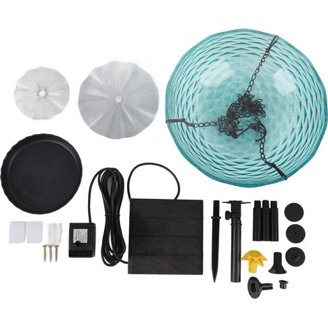 Fontaine solaire pour oiseaux, mangeoire suspendue en plastique durable avec jet d'eau pour jardin, balcon ou véranda (bleu) (1/5)