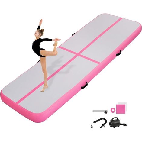 Aufblasbare Turnmatte 3 m x 1 m – 10 cm dick – Airtrack mit Luftpumpe für Gymnastik, Tumbling, Yoga und Fitness – rosa (1/5)