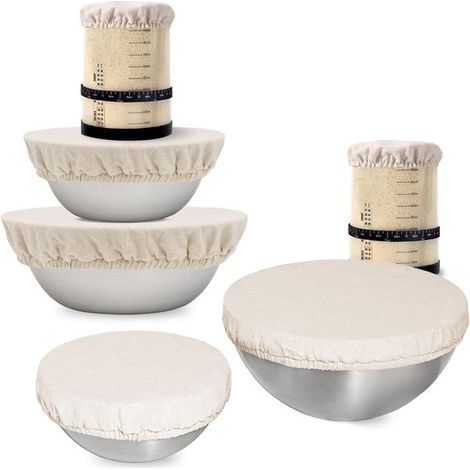 Telo per lievitazione, 6 pezzi, diametro 10 cm/20 cm/25 cm. Rivestimento in tessuto lavabile per ciotole, fodera per cestino di lievitazione, coperture riutilizzabili per ciotole da pane. (1/5)