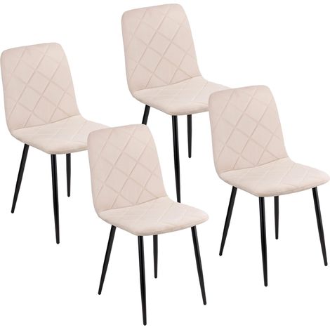 Baroni Home Set di 4 Sedie Moderne con Rivestimento in Velluto e Gambe in Ferro Nero, Poltrona da Soggiorno, Camera da Letto, Sala da Pranzo, Beige, 52x44x85 cm (1/5)