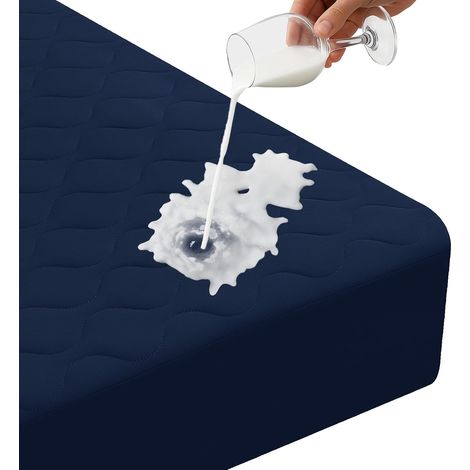 Protege Matelas Impermeable 90x190cm Matelassé - Bonnet Jusqu'À 30cm avec Élastique Tout Autour - Protège Matelas Bruit Housses - Anti-Acariens Et Respirant, Marine (1/5)