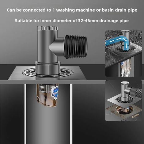 Kit de conversion universel 2 en 1 pour siphon de sol (gris), installation rapide, drainage rapide (1/5)