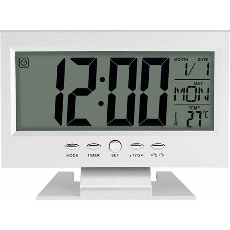 Horloge Num&eacuterique Calendrier Multifonction R&eacuteveil Bureau Digital LCD avec Veilleuse et Heure de Snooze/Date/Temp&eacuterature(argent&eacute) (1/5)