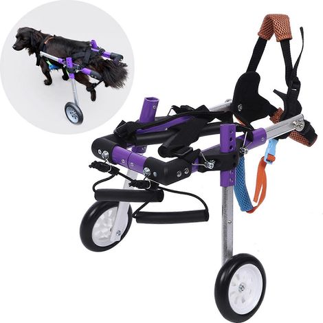 Fauteuil roulant pour chien violet en alliage d'aluminium, double roue, aide à la marche pour animaux handicapés, rééducation des pattes arrière, accessoire de soutien pour chien et chat (1/5)