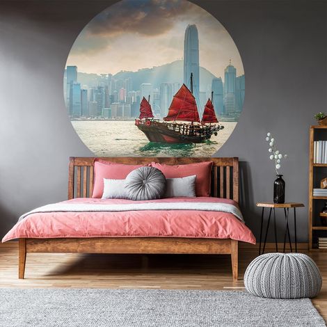 Papier Peint Bateau Baie de Hong Kong - Papiers peints ronds WallArt Papier Peint Baie de Hong Kong- Papier Peint Rond WallArt - 142,5cm (1/5)