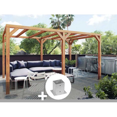 Pergola en bois lamellé-collé Toulon 600 x 400 cm + 6 supports poteaux - Maderland