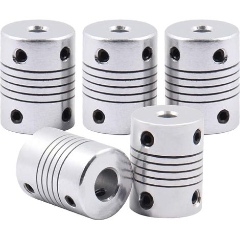 Lot de 5 raccords flexibles (6 mm à 8 mm), en alliage d'aluminium, connecteur articulé, compatible avec moteur pas à pas NEMA 17, imprimante 3D RepRap ou machine CNC (1/5)