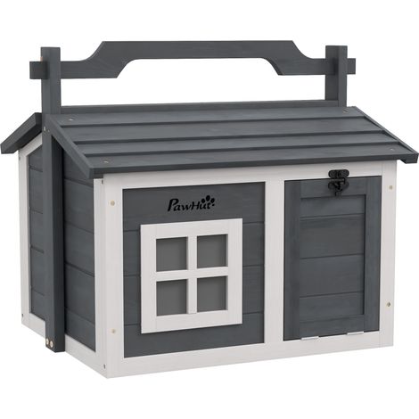 Indoor Rabbit Hutch, Portable Small Animal House Outdoor, with Top Handle, Openable Roof -- Grey (1/5)