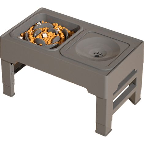 Bols pour Chiens Élevés 2-en-1 Régulateur de Nourriture avec Bol d'eau pour Petits/Moyens/Grands Animaux ABS Noir/Gris Hauteur Adjustable Anti-glissement Silencieux (1/5)