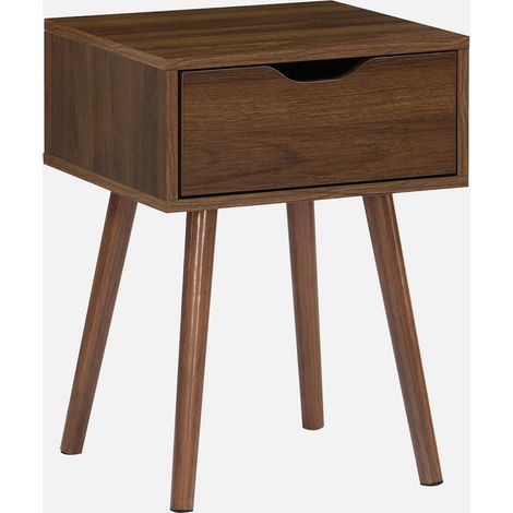 Mesita de noche de madera teñida de nogal, 1 cajón