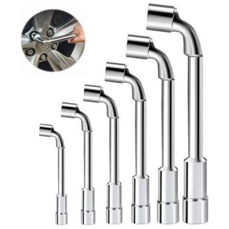 6 pièces clés à pipe débouchées en L 7/8/9/10/11/12 mm,Manchon de tuyau en forme de L, coude perforé, outil de réparation de voiture, pour réparations, canalisations, entretien de vélos et de voitures (1/4)