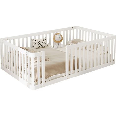 CAIziCadre de lit en bois 90x200 avec barrière, blanc, sans matelas (1/5)