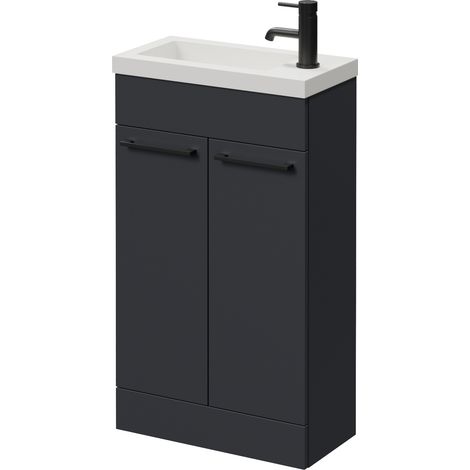 Napoli 250 Gloss Grey 500mm 2 Door Vanity Unit with Square Silvo Basin - 500mm - Matt Black 160mm Handle