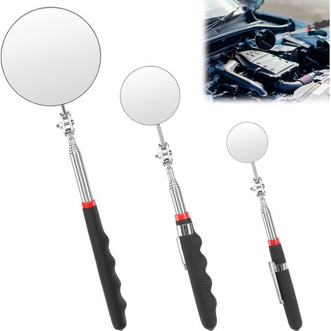 Lot de 3 Miroir D'Inspection Télescopique, Rotation 360 Degrés, Poignée Rétractable, Pour Mécanicien et Inspection Véhicule