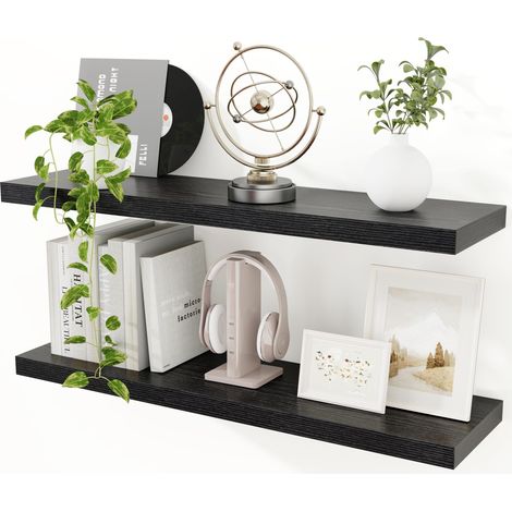 Étagères flottantes noires pour mur, étagères murales en bois de 90 cm, étagères flottantes pour livres de 23,5 cm pour mur, grandes étagères de rangement pour salle de bain, cuisine, salon (1/5)