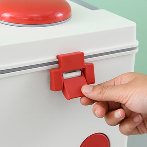 Boîte à médicaments pour enfants en plastique, grande taille, grise, de type ambulance familiale. (1/5)