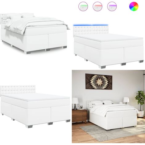 vidaXL Boxspringbett mit Matratze Weiß 140x200 cm Kunstleder (1/5)