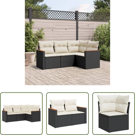 vidaXL Canapé en résine - Salon de jardin 4 pcs avec coussins noir résine tressée (1/5)