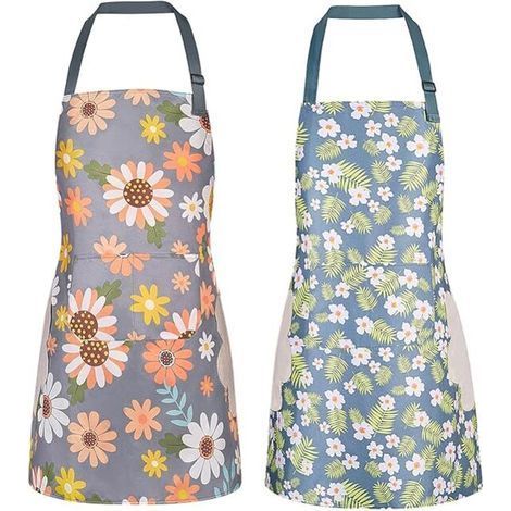 2er-Pack Schürzen mit Blumenmuster und Taschen für Damen, wasserdicht und verstellbar, zum Kochen, für die Gartenarbeit und für das Wohnzimmer (1/5)