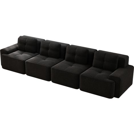 Schwarzes modulares Samtsofa mit Kordoptik, 4-Sitzer, ohne Montage (1/5)