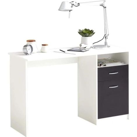 Bureau JACKSON - Décor blanc P/noir - L123 x H76,5 x P50 cm - Fabriqué en Allemagne (1/5)