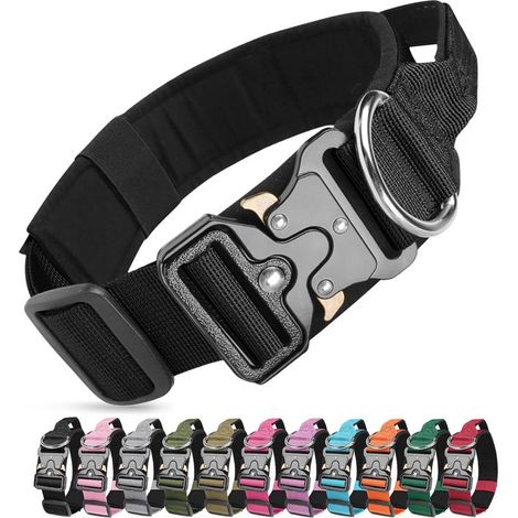 (Noir,XL) Collier de Chien Tactique,Militaire Collier Réglable Nylon Chien avec Poignée,Colliers pour Chiens Rembourré avec Boucle en Métal pour Chiens de Taille Moyenne Grand Entraînement (1/5)