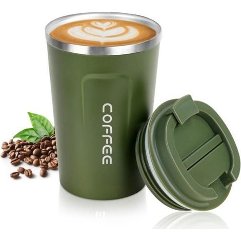 380ML Tasse à Café Isotherme,Tasses à café de voyage Mug de Voyage en Acier Inoxydable (Vert) (1/5)