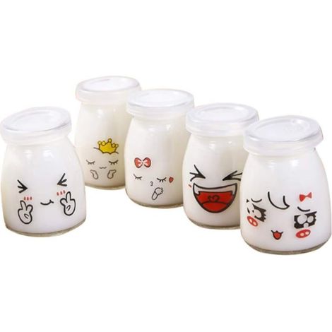 10 Joghurtgläser aus Glas, 100 ml, mit PE-Deckeln, ideal für Marmelade, Honig, als Hochzeitsgeschenk