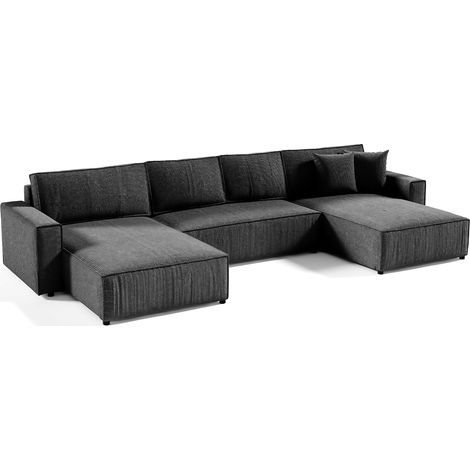 Canapé U 5 places convertible coffre Isaac velours côtelé Gris Foncé (1/5)
