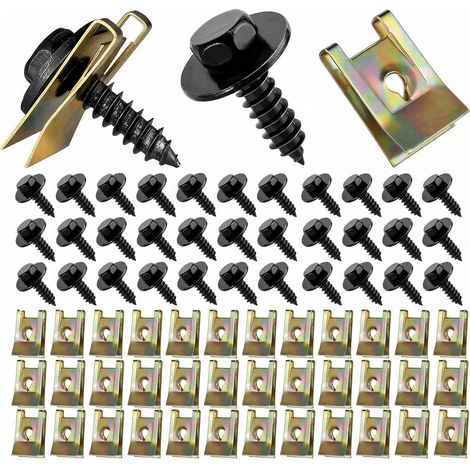 50 Pièces Clip De Fixation Filetage, Clips à Vis Et Écrous, U Clip Et De Vis De Fixation, Kit De Clip à Vis Et Écrou Pour Automobile, Pour Ailes Voitures Et Panneau Porte Intérieur (1/5)