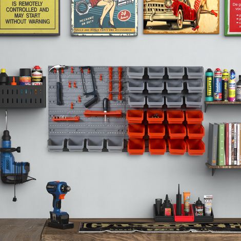 Boîte réglable et amovible pour porte-outils 44PCS - rouge gris - PP - montée au mur - 54x22x95cm