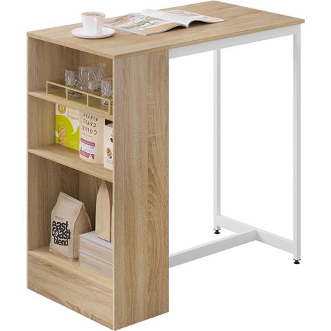 WOLTU Mesa de bar con estante lateral de 3 niveles. para comedor. salón. cocina. madera clara+blanco (1/5)