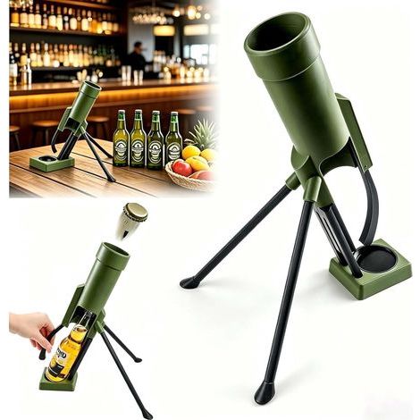 Ouvre-bouteille mortier, ouvre-bouteille de bière 51 mm, ouvre-bouteille de bière amusant, mains libres, lanceur de bouchons tactique, ouvre-bouteille de bière 330 ml pour la maison, les vacances, les (1/5)