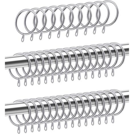 Lot de 40 anneaux métalliques argentés pour rideaux et tringles, diamètre intérieur 30 mm, accessoires pour rideaux (1/5)