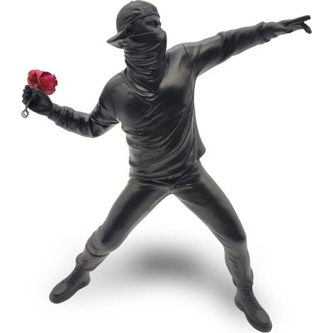 Banksy Sculpture Colère le Lanceur de Fleurs 21,5 cm - Art Urbain, Street Art, Graffiti, Pop Art, Collection, Noir