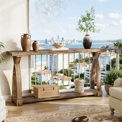 Canapé console étroit sur pied avec 2 niveaux de rangement, meuble de décoration pour le salon (1/5)