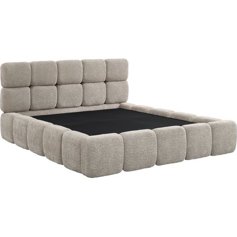 Deco In Paris – Lit coffre tissu bouclette taupe 180x200 cm – Grand coffre de rangement – Tête de lit capitonnée – Design moderne et cosy (1/5)