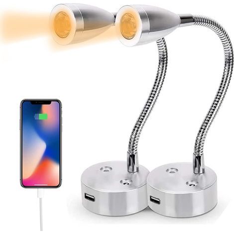GENERIC-Lot de 2 Spots LED 12 V - 3 W - Avec Variateur Tactile et port USB - Rotation à 360 ° - Lumière Chaude pour Caravane, bateau, camping-car, caravane (1/5)