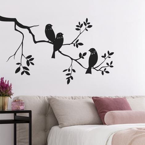 Sticker Mural - Branche Oiseaux - 17x24 cm - Noir (1/3)