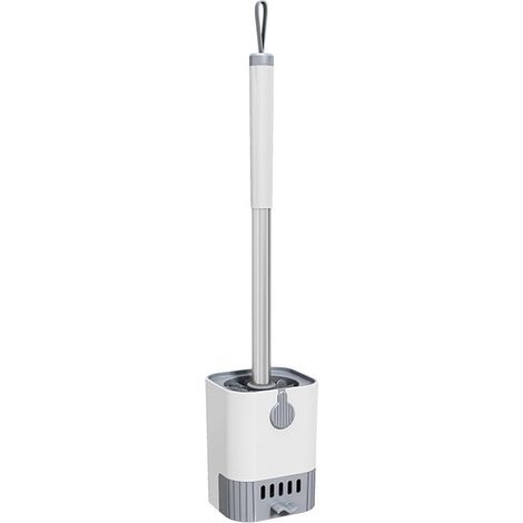 Brosse WC pour nettoyage en profondeur avec poignée en acier inoxydable, support mural ou au sol, avec brosse hémisphérique et tiroir de drainage ventilé (1/5)