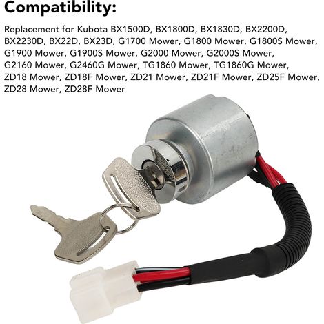 Interrupteur de Démarrage Clé Contact 66101 55200 avec Clés Compatible Kubota BX TG ZD (1/5)