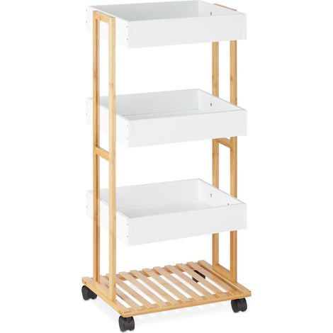 Carrello di servizio con ruote 4 livelli pratico portaoggetti soggiorno cucina stile moderno in bambù bianco 130010222