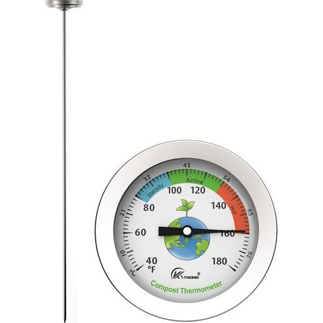 Thermomètre à compost AIPERQ - Thermomètre à cadran en acier inoxydable pour compostage domestique et de jardin - Cadran C et F de 54 mm de diamètre, accélérateur de sonde de température de 500 mm (1/4)